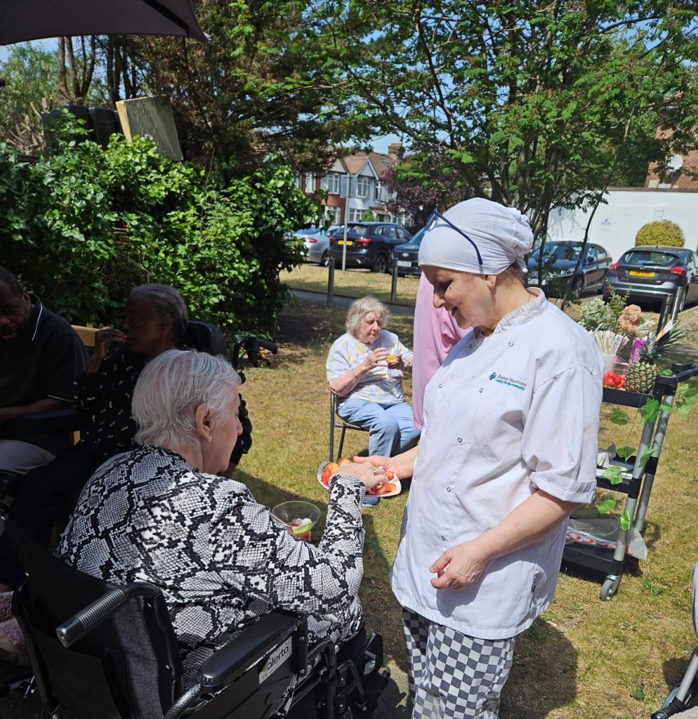 Residents enjoyed summer activities at Manor Farm Care Home, including sunshine, and refreshing non-alcoholic fruit cocktails outdoors.